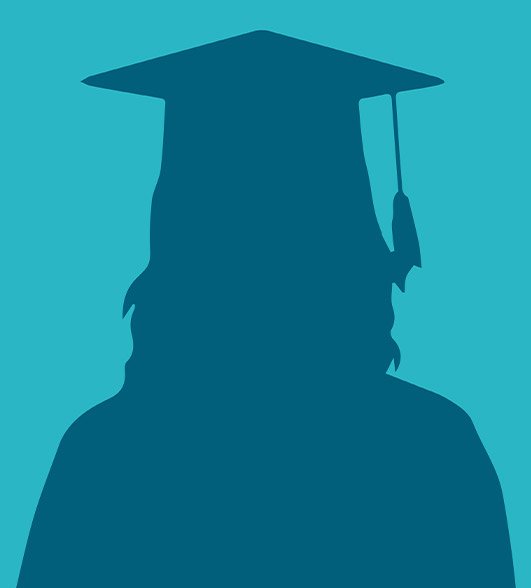 a blue silhouette wearing a graduation cap
